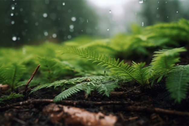 A close up of a fern in the rain