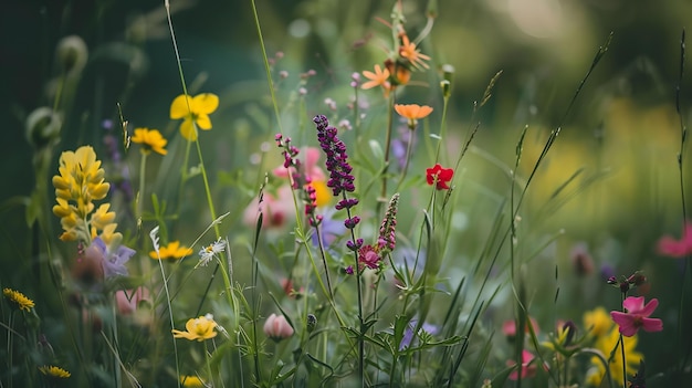 a close up of a field of flowers with the word  wild  on the top