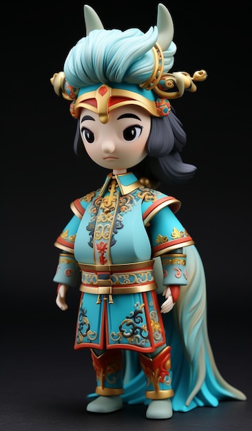 a close up of a figurine of a woman in a blue outfit generative ai