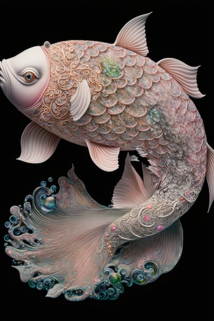 Close up of a fish on a black background generative ai