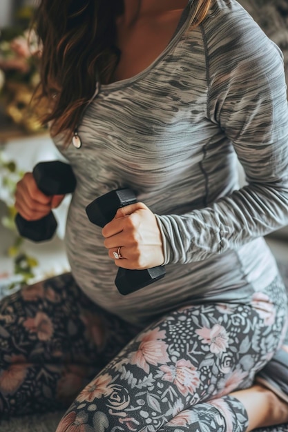 Photo a close up of a fitness pregnant woman working out