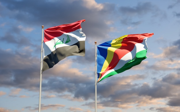 Close up on flags of Iraq and Seychelles