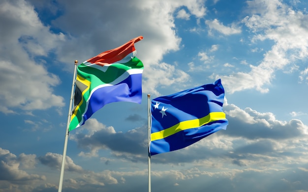 Close up on flags of SAR African and Curacao