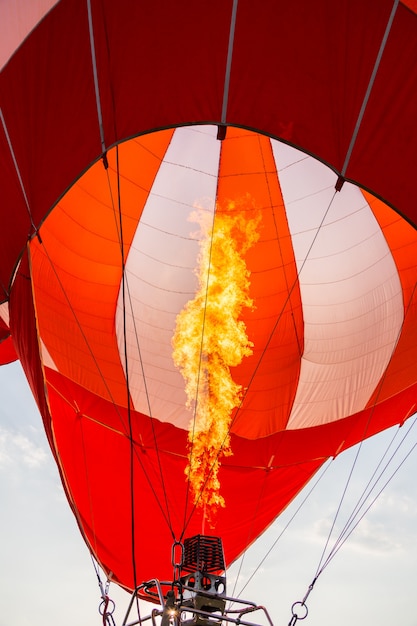 close up of the flame inside of  hot air balloon