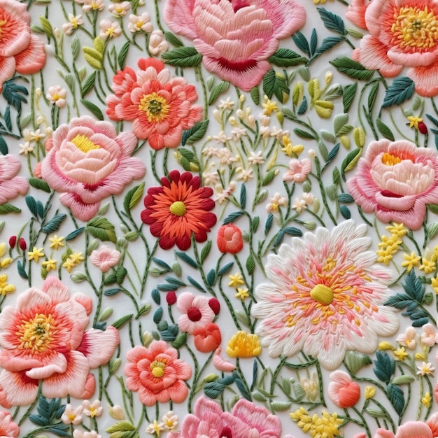 a close up of a floral embroidered on a white surface generative ai