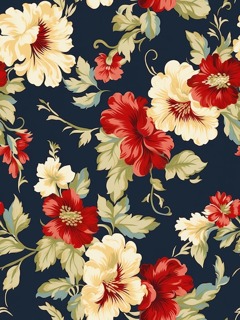 a close up of a floral pattern with red and yellow flowers generative ai