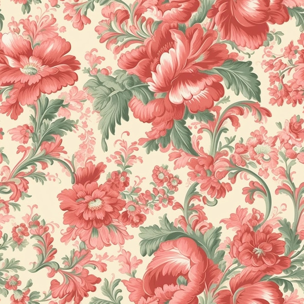 a close up of a floral wallpaper with red flowers generative ai