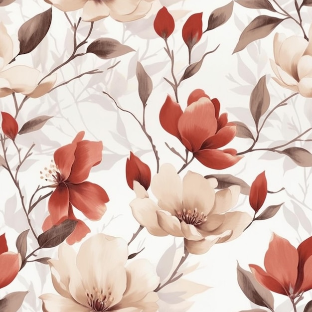 a close up of a floral wallpaper with red and white flowers generative ai