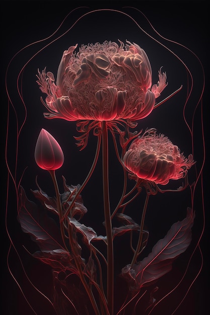 Close up of a flower on a black background generative ai