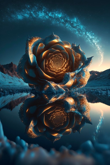 Close up of a flower on a body of water generative ai