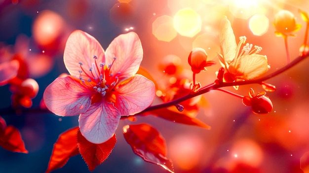 Close up of flower on branch with blurry background