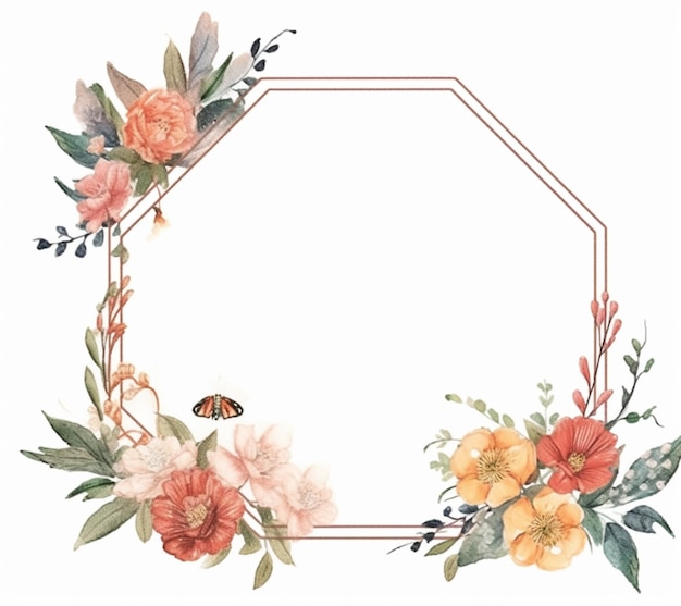 a close up of a flower frame with a butterfly on it generative ai