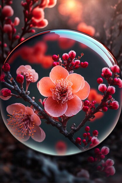 Close up of a flower in a glass ball generative ai