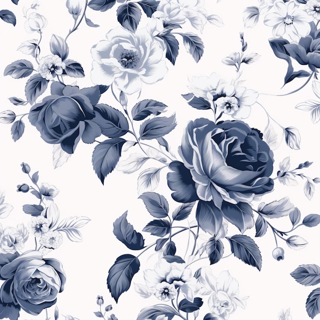 a close up of a flower pattern with blue and white flowers generative ai