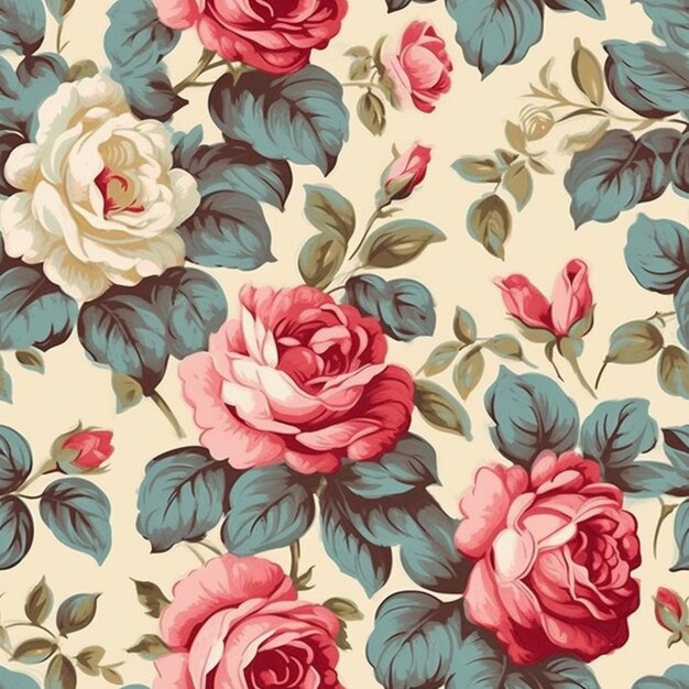 A close up of a flower pattern with many pink roses generative ai