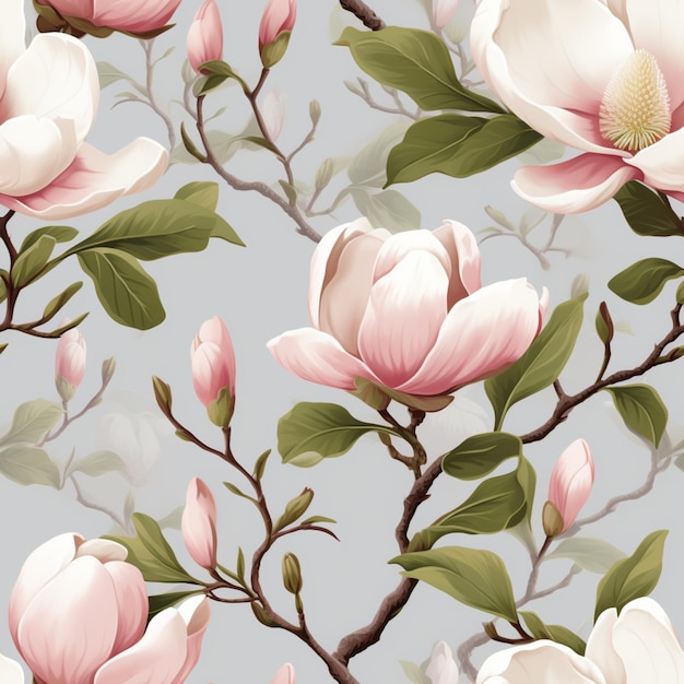 a close up of a flower pattern with pink flowers on a gray background generative ai