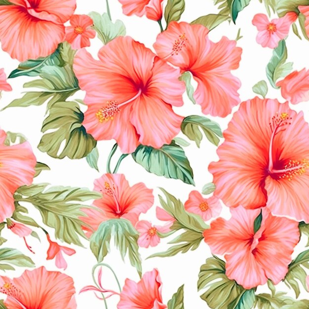 A close up of a flower pattern with pink flowers on a white background generative ai