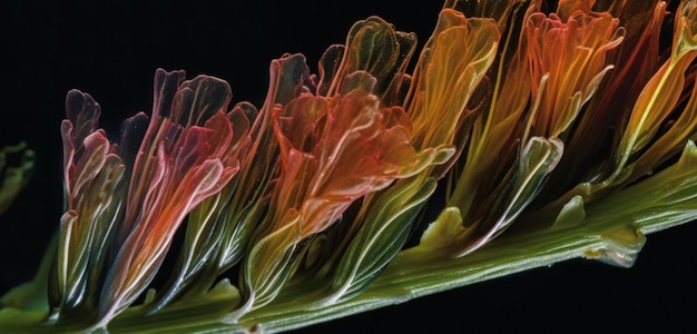 A close up of a flower with a black background