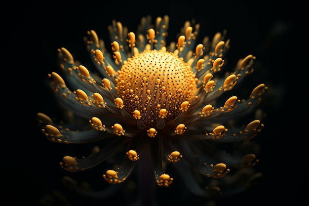 A close up of a flower with a black background