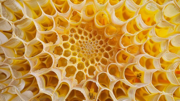 a close up of a flower with the center of a yellow flower