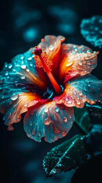 Close up of flower with drops of water on it's petals Generative AI