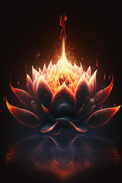 Close up of a flower with flames coming out of it generative ai