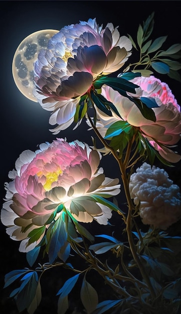 Close up of flower with full moon in the background generative ai