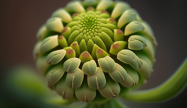 A close up of a flower with the green center showing the green center.