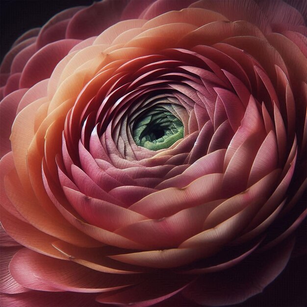 a close up of a flower with the green center