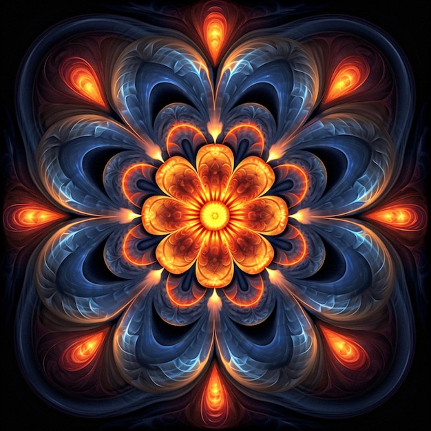 a close up of a flower with orange and blue petals generative ai