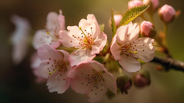 A close up of a flower with pink flowers