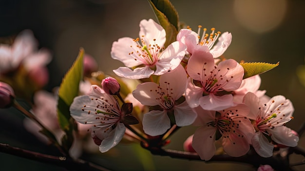 A close up of a flower with pink flowers