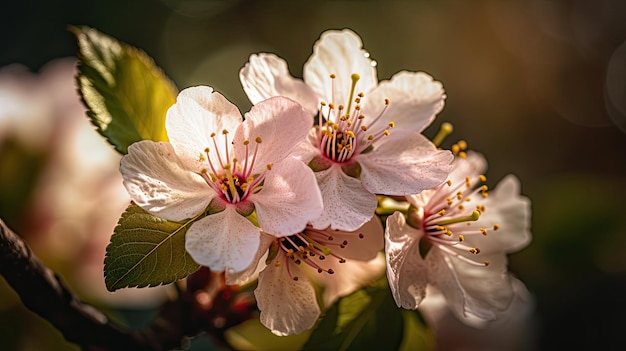 A close up of a flower with pink flowers