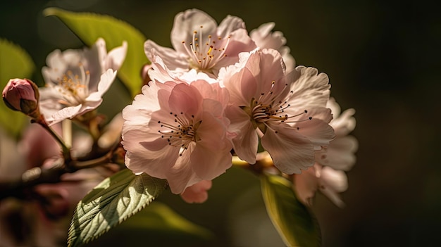 A close up of a flower with pink flowers