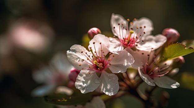 A close up of a flower with pink petals