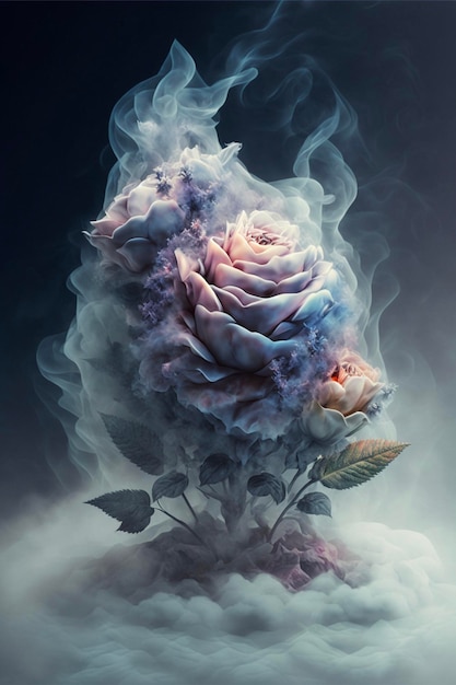 Close up of a flower with smoke coming out of it generative ai