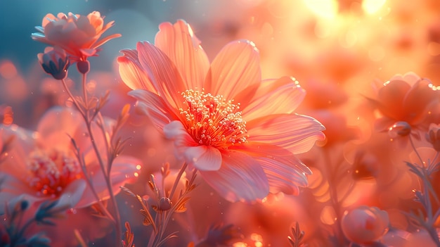 a close up of a flower with the sun behind it