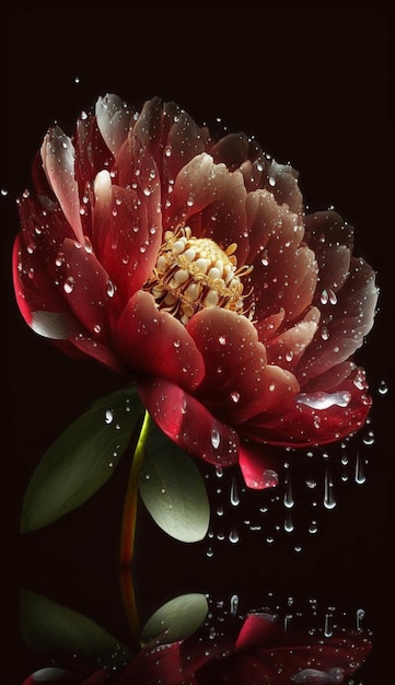 Close up of a flower with water droplets on it generative ai