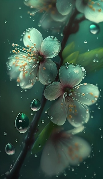 Close up of flower with water droplets on it generative ai