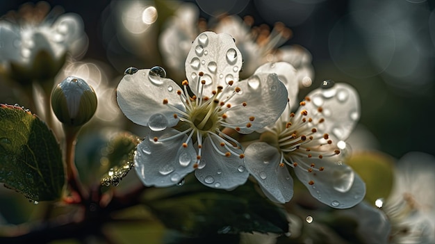 A close up of a flower with water droplets on it