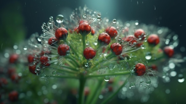 A close up of a flower with water droplets on it