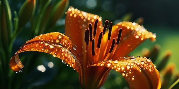 a close up of a flower with water droplets