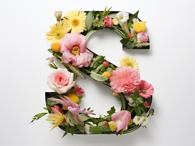 a close up of a flowered letter s with a white background generative ai