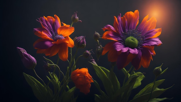 A close up of flowers against a dark background