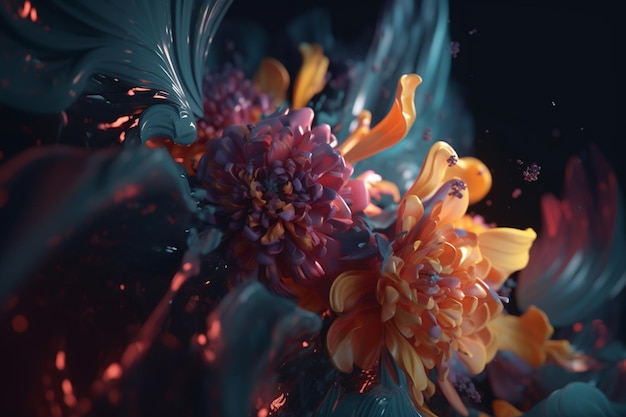 A close up of flowers with a black background