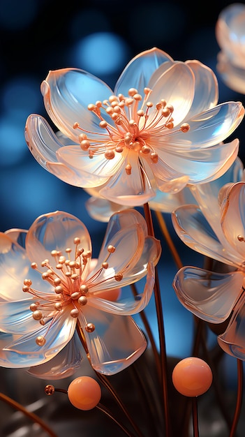 a close up of flowers with the light coming through them