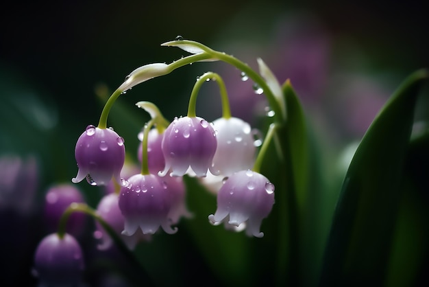 A close up of flowers with the raindrops on them