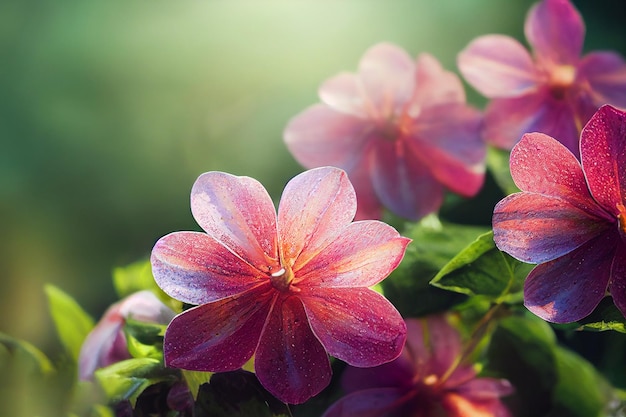 A close up of flowers with the sun shining on them