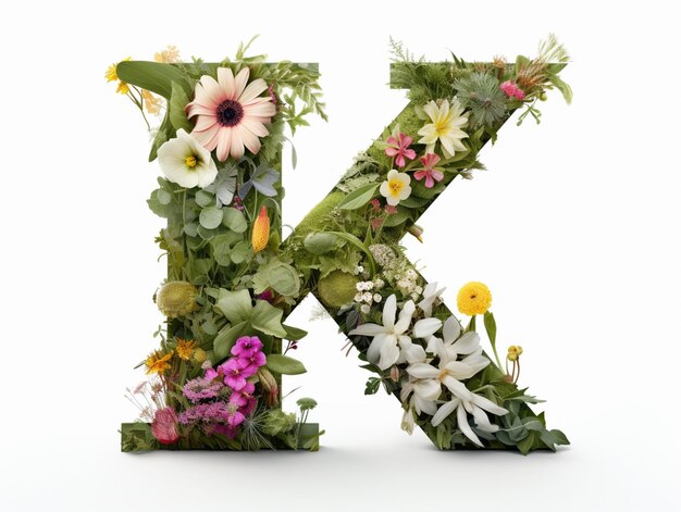 a close up of a flowery letter k made of flowers generative ai