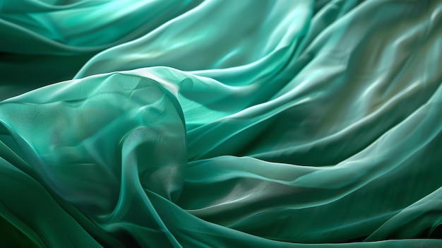 A close up of flowing teal fabric